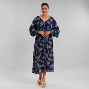 Coral or Navy Button Front Midi Dress with Smocking Dress